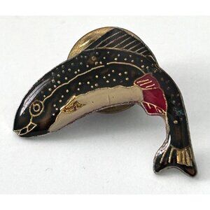 Vintage Enamel Brook Trout Fish Lapel Pin Brooch Fisherman Hat Vest